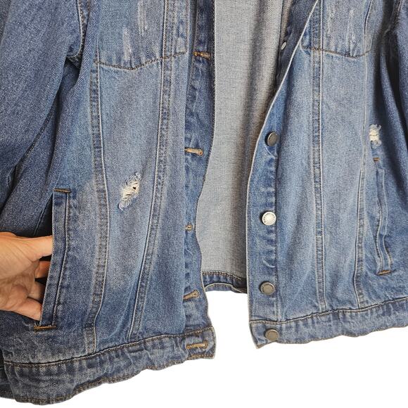 Black Label Blue Distressed Pocket Casual Pocket‎ Denim Jacket Size 1XL - Picture 2 of 9
